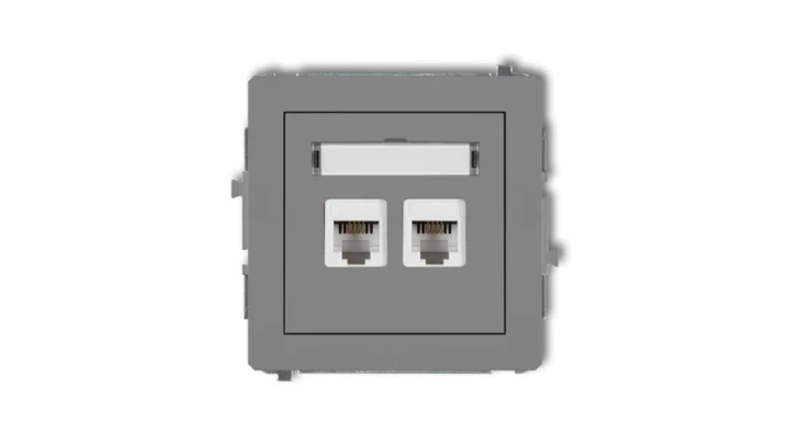 DECO Gniazdo telefoniczne podwójny 2xRJ11, 4-stykowy, beznarzędziowe szary mat 27DGT-2