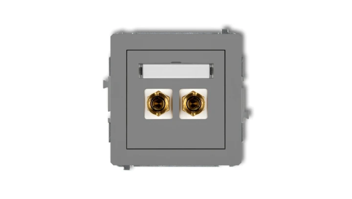 DECO Gniazdo głośnikowe pojedyncze (typu banan - czerwony i czarny, pozłacany, 4 mm2, do lutowania) szary mat 27DGG-3