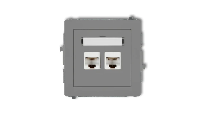 DECO Gniazdo komputerowe podwójny 2xRJ45, kat. 5e, 8-stykowy szary mat 27DGK-2