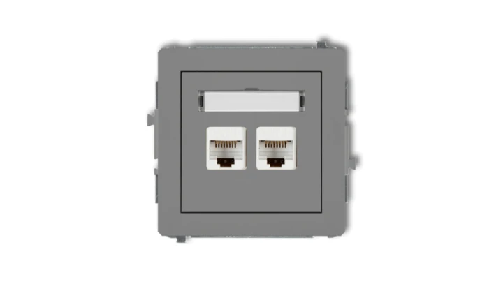 DECO Gniazdo komputerowe podwójny 2xRJ45, kat. 6, ekranowane, 8-stykowy szary mat 27DGK-6
