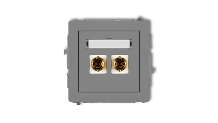 DECO Gniazdo głośnikowe pojedyncze (typu banan - czerwony i czarny, pozłacany, 4 mm2, skręcany) szary mat 27DGG-4
