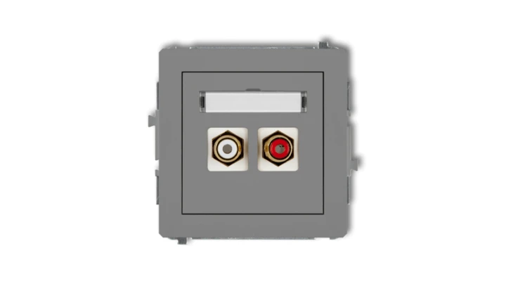 DECO Gniazdo podwójne RCA (typu cinch - biały i czerwony, pozłacany) szary mat 27DGRCA-2