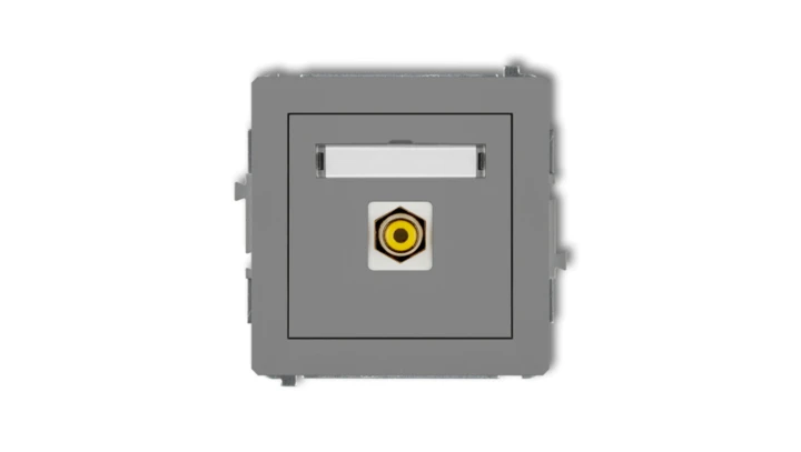 DECO Gniazdo pojedyncze RCA (typu cinch - żółty, pozłacany) szary mat 27DGRCA-1