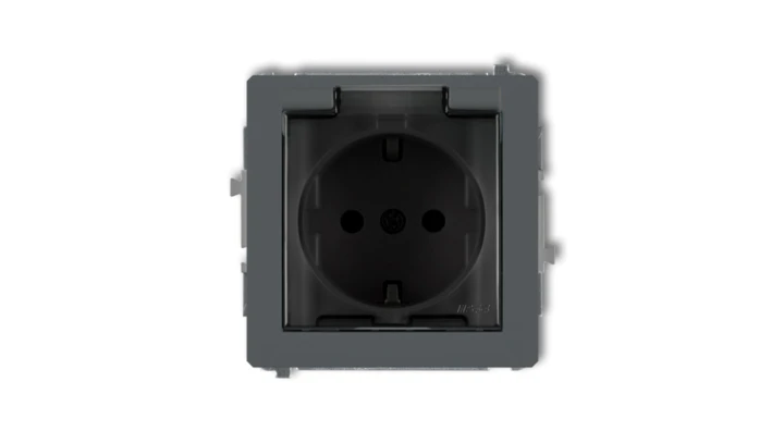 DECO Gniazdo bryzgoszczelne z/u SCHUKO (klapka dymna) grafitowy mat 28DGPB-1sdp