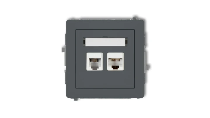 DECO Gniazdo telefoniczne pojedyncze 1xRJ11 + komputerowego pojedyncze 1xRJ45, kat. 5e, 8-stykowy, beznarzędziowe grafitowy mat