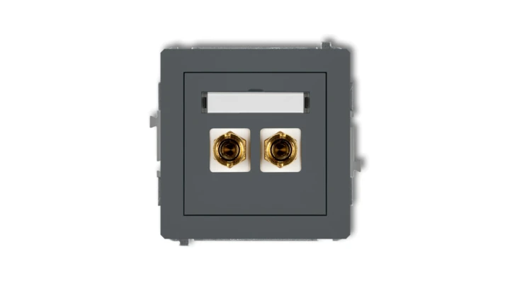 DECO Gniazdo głośnikowe pojedyncze (typu banan - czerwony i czarny, pozłacany, 4 mm2, skręcany) grafitowy mat 28DGG-4