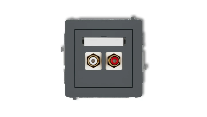 DECO Gniazdo podwójne RCA (typu cinch - biały i czerwony, pozłacany) grafitowy mat 28DGRCA-2