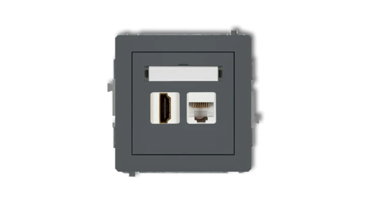 DECO Gniazdo pojedyncze HDMI + gniazda komp. poj. 1xRJ45, kat. 5e, 8-stykowy grafitowy mat 28DGHK