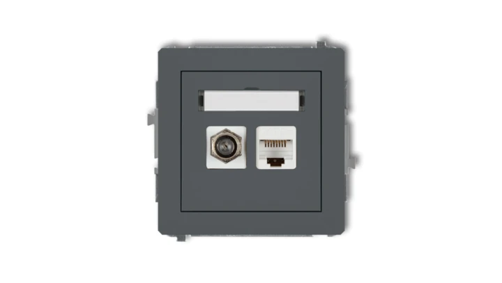 DECO Gniazdo antenowe poj. typu F (SAT) + gniazda komp. poj. 1xRJ45 kat. 5e 8-stykowy grafitowy mat 28DGFK-1
