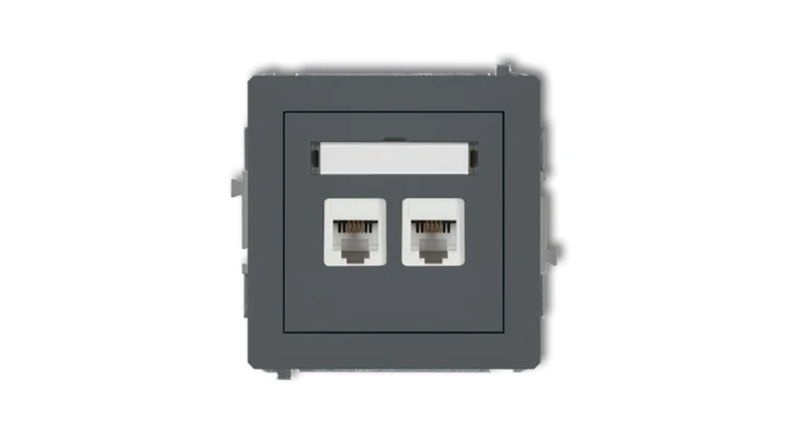 DECO Gniazdo telefoniczne podwójny 2xRJ11, 4-stykowy, beznarzędziowe grafitowy mat 28DGT-2