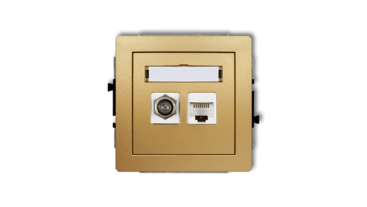DECO Gniazdo antenowe poj. typu F (SAT) + gniazda komp. poj. 1xRJ45 kat. 5e 8-stykowy złoty 29DGFK-1