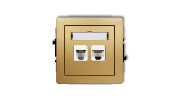 DECO Gniazdo telefoniczne pojedyncze 1xRJ11 + komputerowego pojedyncze 1xRJ45, kat. 5e, 8-stykowy, beznarzędziowe złoty 29DGTK