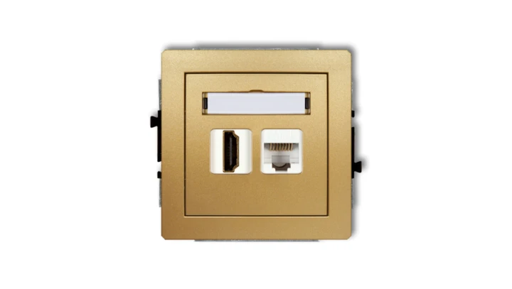 DECO Gniazdo pojedyncze HDMI + gniazda komp. poj. 1xRJ45, kat. 5e, 8-stykowy złoty 29DGHK
