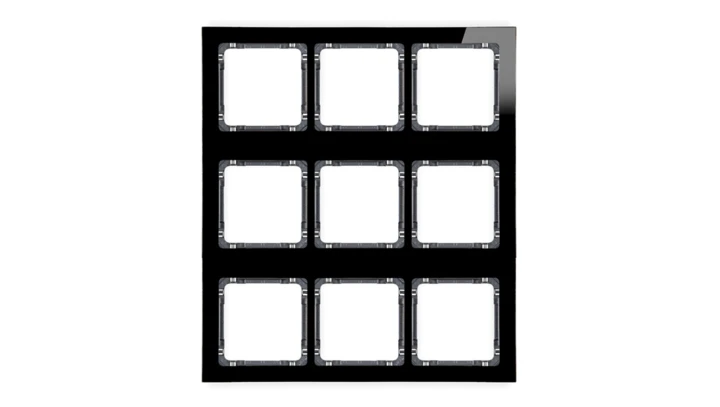 DECO Ramka modułowa 9 krotna (3 poziom, 3 pion) - efekt szkła (ramka czarna spód grafitowy) czarny 12-11-DRSM-3x3