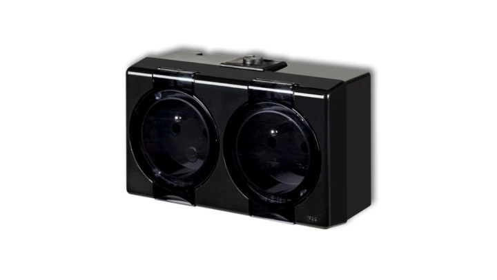 SENIOR Gniazdo podwójne z uziemieniem 2x(2P+Z) (klapka dymna) czarny 12GHS-2nd