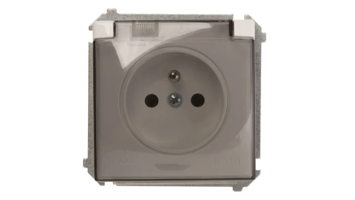 Simon Basic Gniazdo bryzgoszczelne z/u IP44 z klapką dymną białe BMGZ1B.01/11a