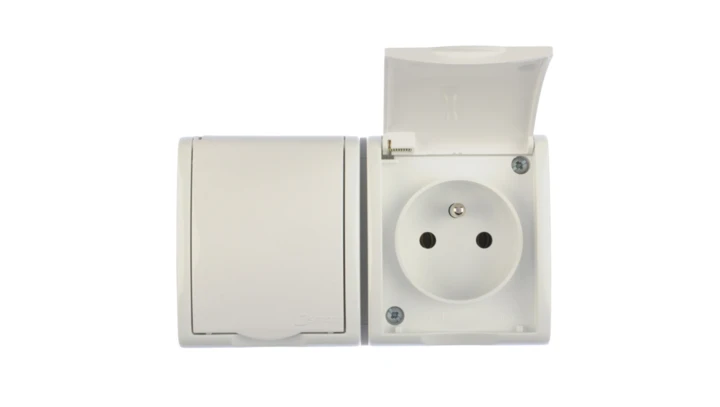 Simon Aquarius Gniazdo hermetyczne podwójne z/u IP54 z klapką pełną białe AQGZ1-2/11