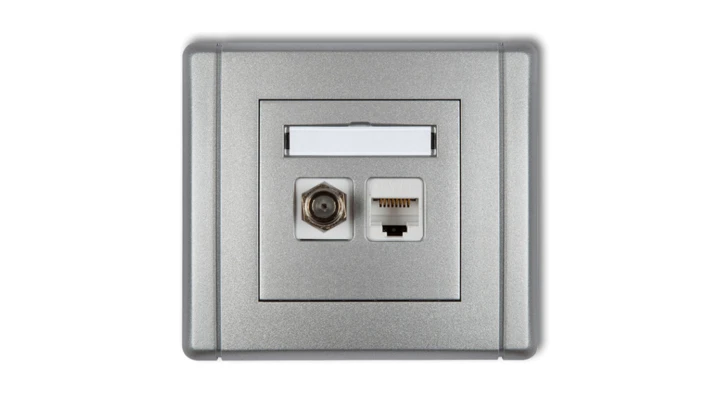 FLEXI Gniazdo antenowe pojedyncze typu F (SAT) + gniazdo komputerowe pojedyncze 1xRJ45 kat. 5e 8-stykowe srebrny metalik 7FGFK-1