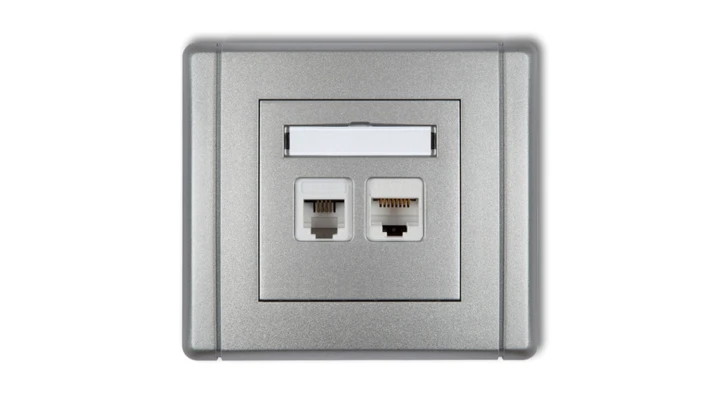 FLEXI Gniazdo telefoniczne pojedyncze 1xRJ11 + komputerowe pojedyncze 1xRJ45, kat. 5e, 8-stykowe, beznarzędziowe srebrny metalik