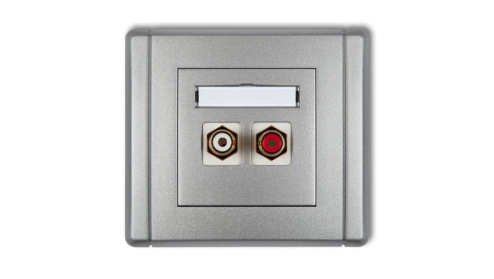 FLEXI Gniazdo podwójne RCA (typu cinch - biały i czerwony, pozłacane) srebrny metalik 7FGRCA-2