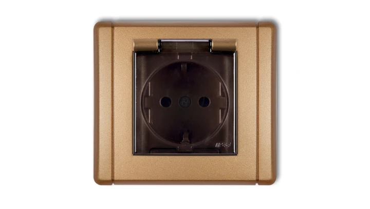 FLEXI Gniazdo bryzgoszczelne z/u SCHUKO (klapka dymna) złoty metalik 8FGPB-1sdp