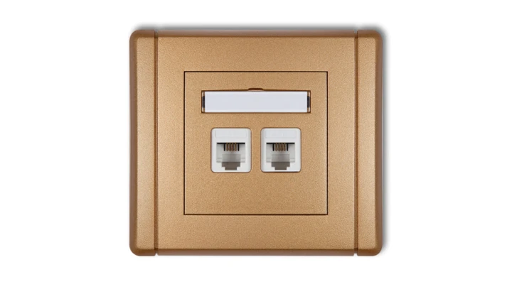 FLEXI Gniazdo telefoniczne podwójne 2xRJ11, 4-stykowe, beznarzędziowe złoty metalik 8FGT-2