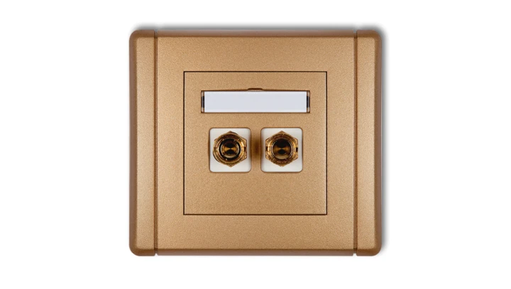 FLEXI Gniazdo głośnikowe pojedyncze (typu banan - czerwony i czarny, pozłacane, 4 mm2, skręcane) złoty metalik 8FGG-4