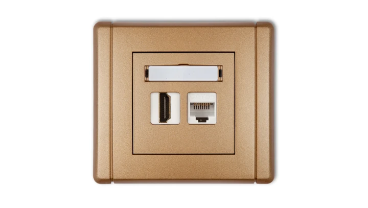 FLEXI Gniazdo pojedyncze HDMI + gniazdo komp. poj. 1xRJ45, kat. 5e, 8-stykowe złoty metalik 8FGHK