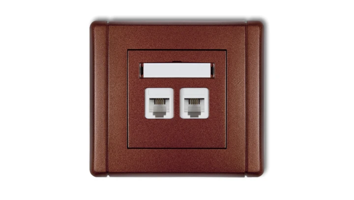FLEXI Gniazdo telefoniczne podwójne 2xRJ11, 4-stykowe, beznarzędziowe brązowy metalik 9FGT-2