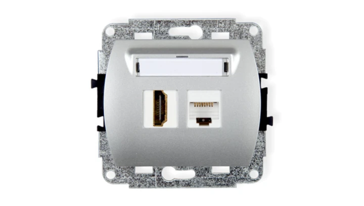 TREND Gniazdo pojedyncze HDMI + Gniazdo komputerowe pojedyncze 1xRJ45, kat. 5e, 8-stykowy srebrny 5GHK