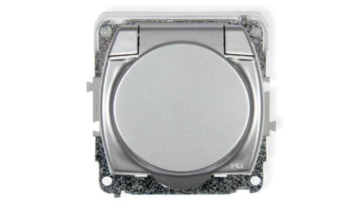 TREND Gniazdo bryzgoszczelne z/u SCHUKO (klapka srebrna) srebrny 5GPB-1sp