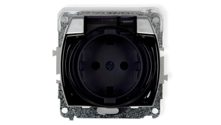 TREND Gniazdo bryzgoszczelne z/u SCHUKO (klapka dymna) srebrny 5GPB-1sdp