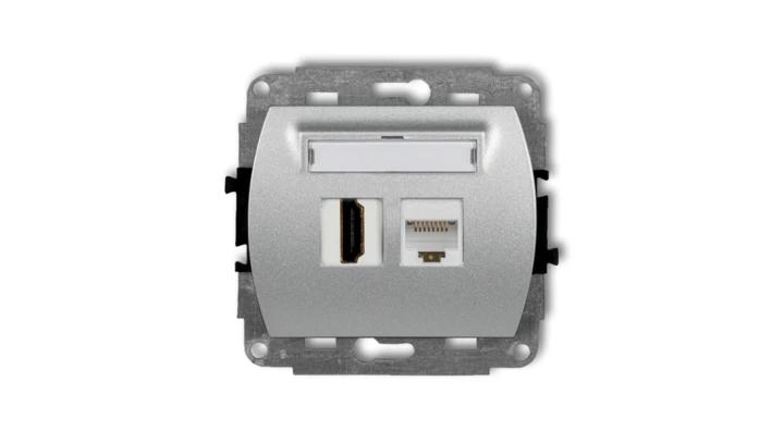 TREND Gniazdo pojedyncze HDMI + Gniazdo komputerowe pojedyncze 1xRJ45, kat. 5e, 8-stykowy srebrny metalik 7GHK