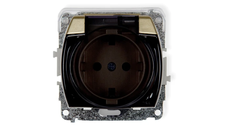 TREND Gniazdo bryzgoszczelne z/u SCHUKO (klapka dymna) złoty 6GPB-1sdp