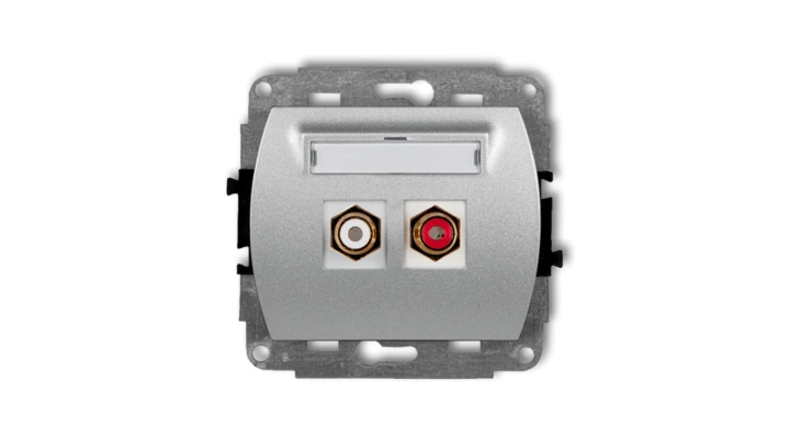 TREND Gniazdo podwójne RCA (typu cinch - biały i czerwony, pozłacany) srebrny metalik 7GRCA-2