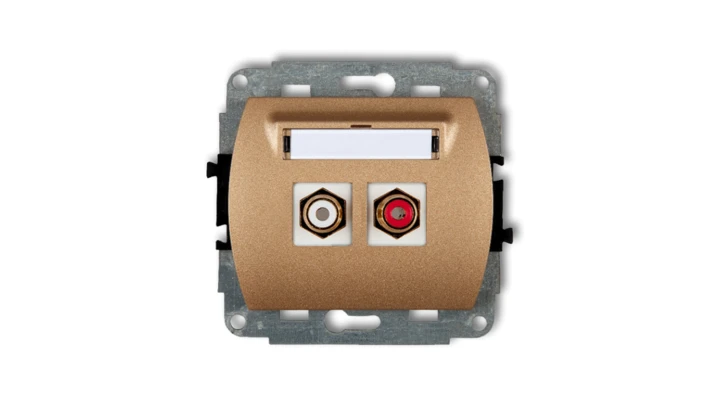 TREND Gniazdo podwójne RCA (typu cinch - biały i czerwony, pozłacany) złoty metalik 8GRCA-2