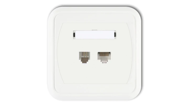 LIZA Gniazdo telefoniczne pojedyncze 1xRJ11, 4-stykowe + gniazdo komputerowe pojedyncze 1xRJ45, kat. 5e, 8-stykowe biały GLTK