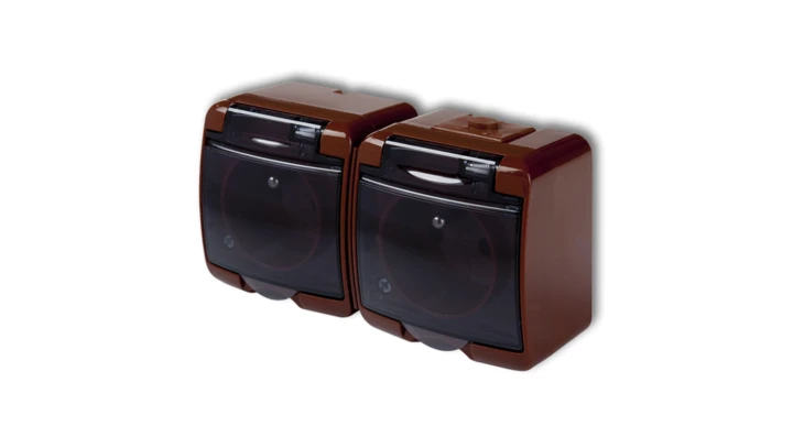 JUNIOR Gniazdo podwójne z/u (klapka dymna) brązowy 4GHE-2dp