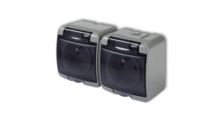 JUNIOR Gniazdo podwójne z/u (klapka dymna) popielaty 10GHE-2dp