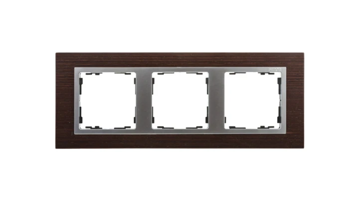 Simon 82 Ramka potrójna pozioma drewniana wenge/ ramka pośrednia aluminium mat 82937-65