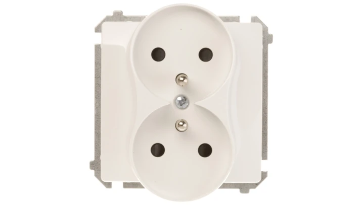 Simon Basic Gniazdo podwójne z/u 16A IP20 z przesłoną torów białe BMGZ2Mz.01/11
