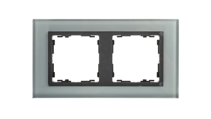 Simon 82 Ramka podwójna pozioma szklana szara/ ramka pośrednia grafit 82827-35