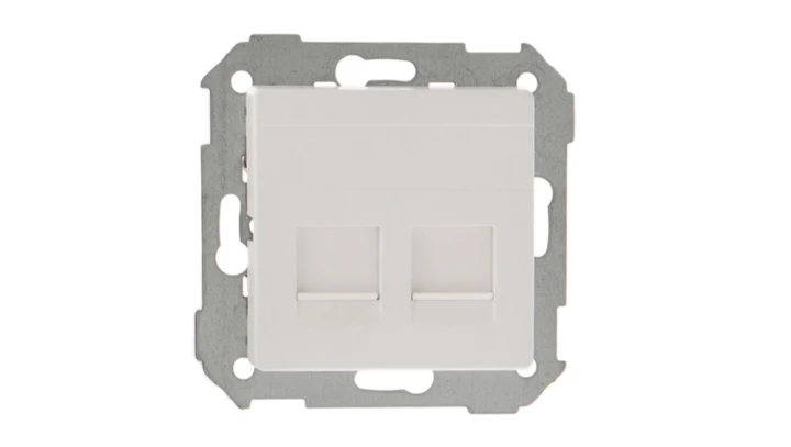 Simon 82 Pokrywa gniazda teleinformatycznego podwójnego 2xRJ płaska z adapterem i przesłoną biała 82006-30