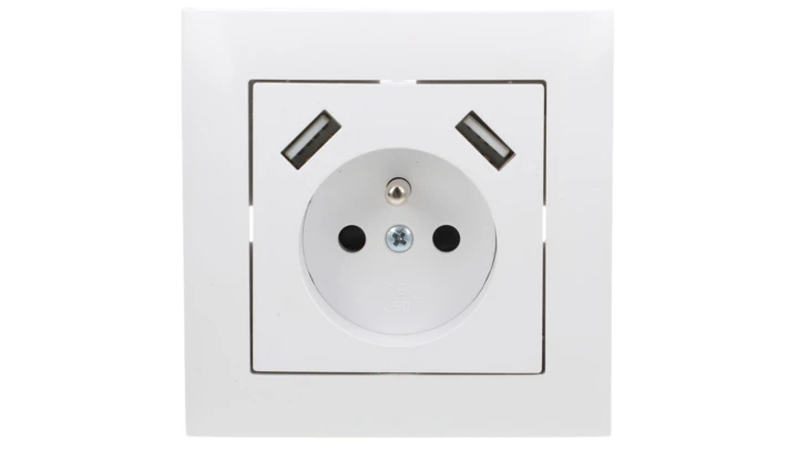 Sentia Gniazdo pojedyncze z/u 16A z USB 2x2,1A 5VDC z przesłonami i ramką białe GPT 2P+Z 2xUSB 1488-00