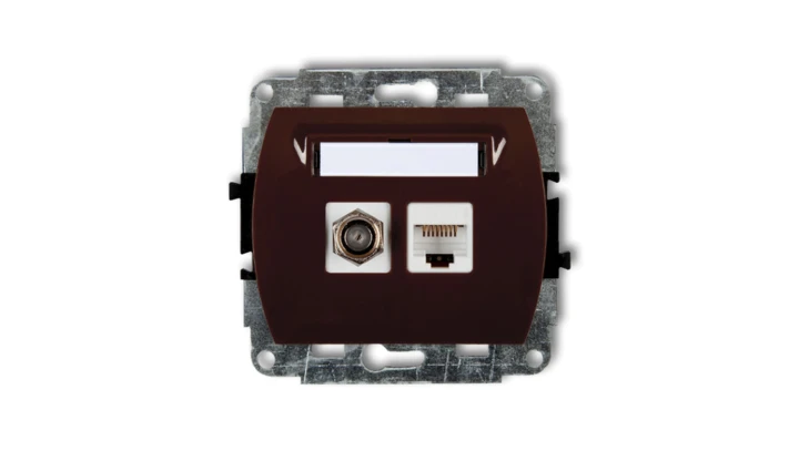 TREND Gniazdo antenowe pojedyncze typu F (SAT) + gniazda komputerowe pojedyncze 1xRJ45 kat. 5e 8-stykowy brązowy 4GFK-1