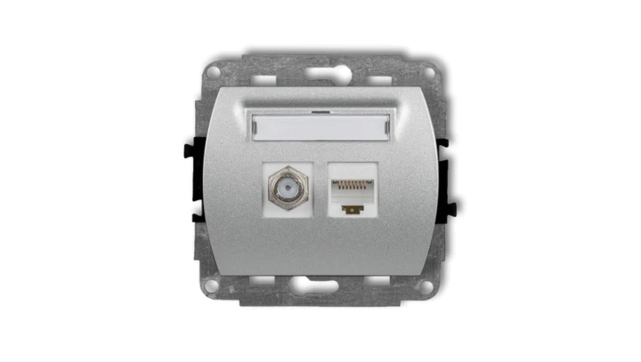 TREND Gniazdo antenowe pojedyncze typu F (SAT) + gniazda komputerowe pojedyncze 1xRJ45 kat. 5e 8-stykowy srebrny metalik 7GFK-1