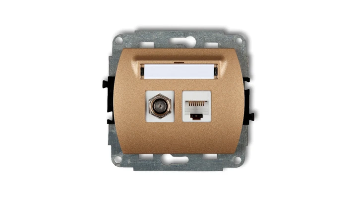 TREND Gniazdo antenowe pojedyncze typu F (SAT) + gniazda komputerowe pojedyncze 1xRJ45 kat. 5e 8-stykowy złoty metalik 8GFK-1