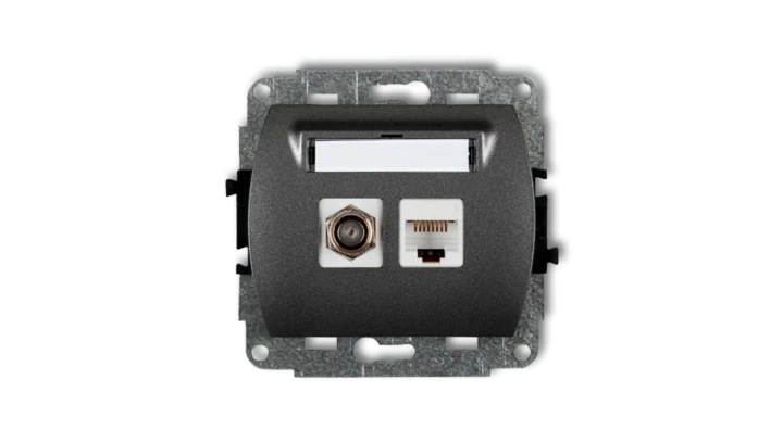 TREND Gniazdo antenowe pojedyncze typu F (SAT) + gniazda komputerowe pojedyncze 1xRJ45 kat. 5e 8-stykowy grafitowy 11GFK-1