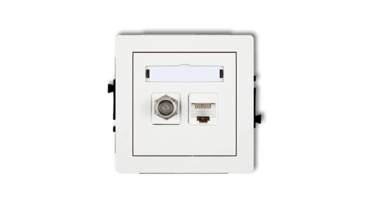 DECO Gniazdo antenowe pojedyncze typu F (SAT) + gniazda komputerowe pojedyncze 1xRJ45 kat. 5e 8-stykowy biały DGFK-1