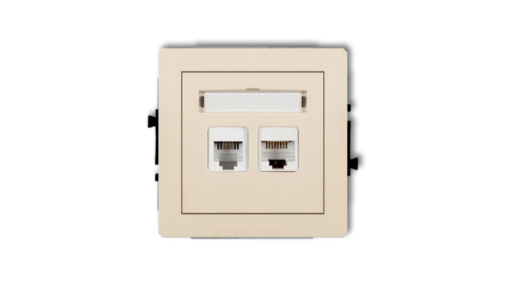 DECO Gniazda telefoniczne pojedyncze 1xRJ11 + komputerowego pojedynczego 1xRJ45, kat. 5e, 8-stykowy, beznarzędziowe beżowy 1DGTK